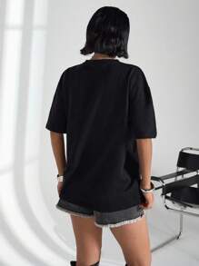 SHEIN Bộ 2 món gồm áo croptop và quần ống đứng. - màu đen - Xem 2