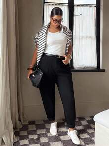 Dripcurv 大码女式黑色七分牛仔裤，适合所有季节，简约休闲，复古风格，百搭日常牛仔裤，是新年穿搭的完美之选。 - 黑色 - 查看 8