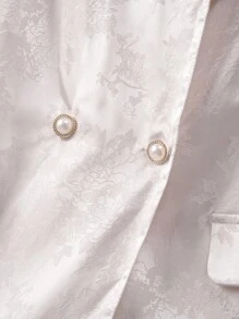 SHEIN Clasi Conjunto de traje elegante de pierna ancha de alta gama para mujer de talla grande, blazer de manga larga y pantalones, versátil y de moda para el uso diario - Beis - Ver 9