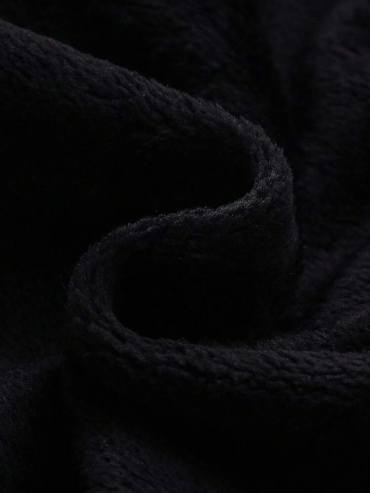 2件套可爱男婴毛绒圆领长袖上衣和裤子套装 - 黑色 - 查看 4