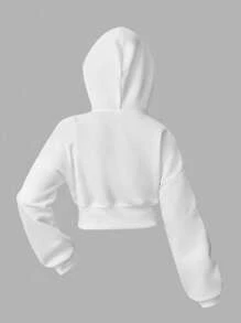 Girlism 少女纯色拉链短款连帽衫，休闲运动风，秋冬开襟连帽卫衣