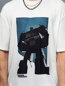 Transformers X SHEIN 男式机器人图案圆领短袖T恤 - 白色 - 查看 6