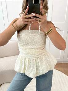 Serisse Women's Floral Ruched Hem Bandeau Crop Top Summer Casual - Beige - View 10