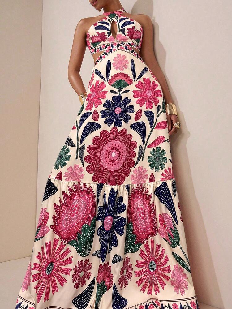 Zivah Temporada de bodas de la nueva ola 2025 Estilo simio Colorido vacaciones Diario Cita Fiesta de cumpleaños Cuello halter cruzado Pecho hueco expuesto Cintura Espalda con tirantes Decorado con lazo en el bajo - Rosa Fucsia - Añade 3