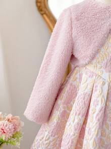 SHEIN 年轻女孩可爱优雅花卉印花连衣裙搭配蓬松开衫套装 - 粉色 - 查看 8