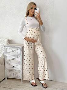 SHEIN 心形印花舒适休闲孕妇背带裤 - 彩色 - 查看 4