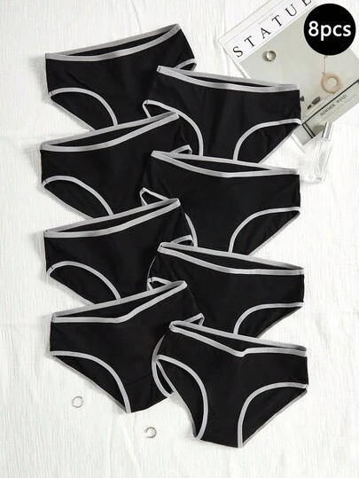 8pcs/Set Tween Girls Minimalist Style Thin Mid-Waist Lift Buttocks Seamless Panties Fall Winter