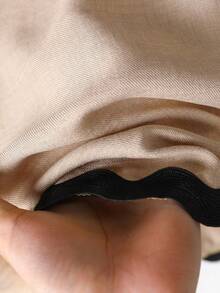 Rusticease Conjunto de top corto de manga larga con cuello cuadrado y bolsillos con cinta de contraste, y pantalones rectos casuales para mujer