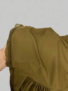 ROMWE Grunge Punk Women's Y2K Solid Color Lace Trim Backless Halter Top - Army Green - View 5
