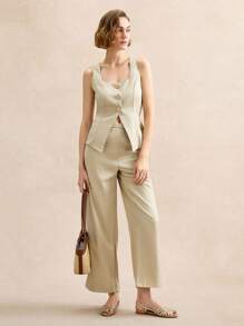 Rosivie 女士户外方头平底金色 PU 材质时尚简约舒适日常凉鞋，带扣带