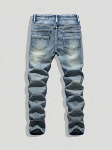 Tween Jungen Jeans, Lässig Stil, retro vintage gewaschene blaue Patchwork Skinny Jeans mit Elastik, coole Kombination für Schule & Lässig, Slim Fit, Heavy Wash, neue Herbstkollektion