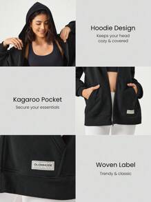 GLOWMODE 日常羊毛保持休闲男女通用连帽夹克，带基本口袋日常休闲 - 黑色 - 查看 3