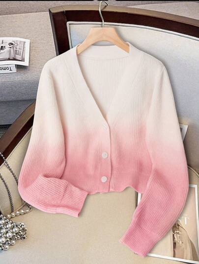 GlowEve CURVE Cárdigan de punto rosa degradado romántico de primavera