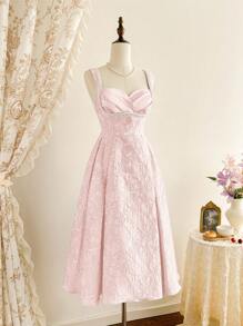 Vintamour 复古优雅女士提花纹理珍珠装饰女士派对礼服 女士夏季礼服 女士夏季服装 毕业礼服 度假服装 女士婚礼宾客礼服 女士太阳裙 女士毕业礼服 女士生日礼服 女士礼服 优雅女士夏季服装 女士太阳裙 蓝色礼服 度假服装 女士生日服装 女士夏季婚礼礼服 - 粉色 - 查看 3