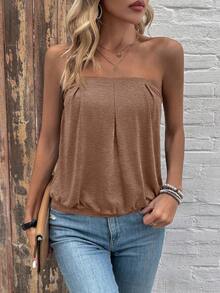 Chiquease 女士實色百褶筒頂，適合夏季休閒穿著