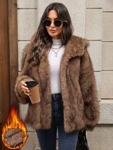 EMERY ROSE Women's Solid Color Long Sleeve Open Front Loose Faux Fur Jacket Winter Coats For Women Winter Clothes For Women Going Out,Fall