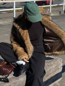 DAZY Women's Warm Faux Fur Collar Jacket For Autumn/Winter Women Coats - Brown - View 8