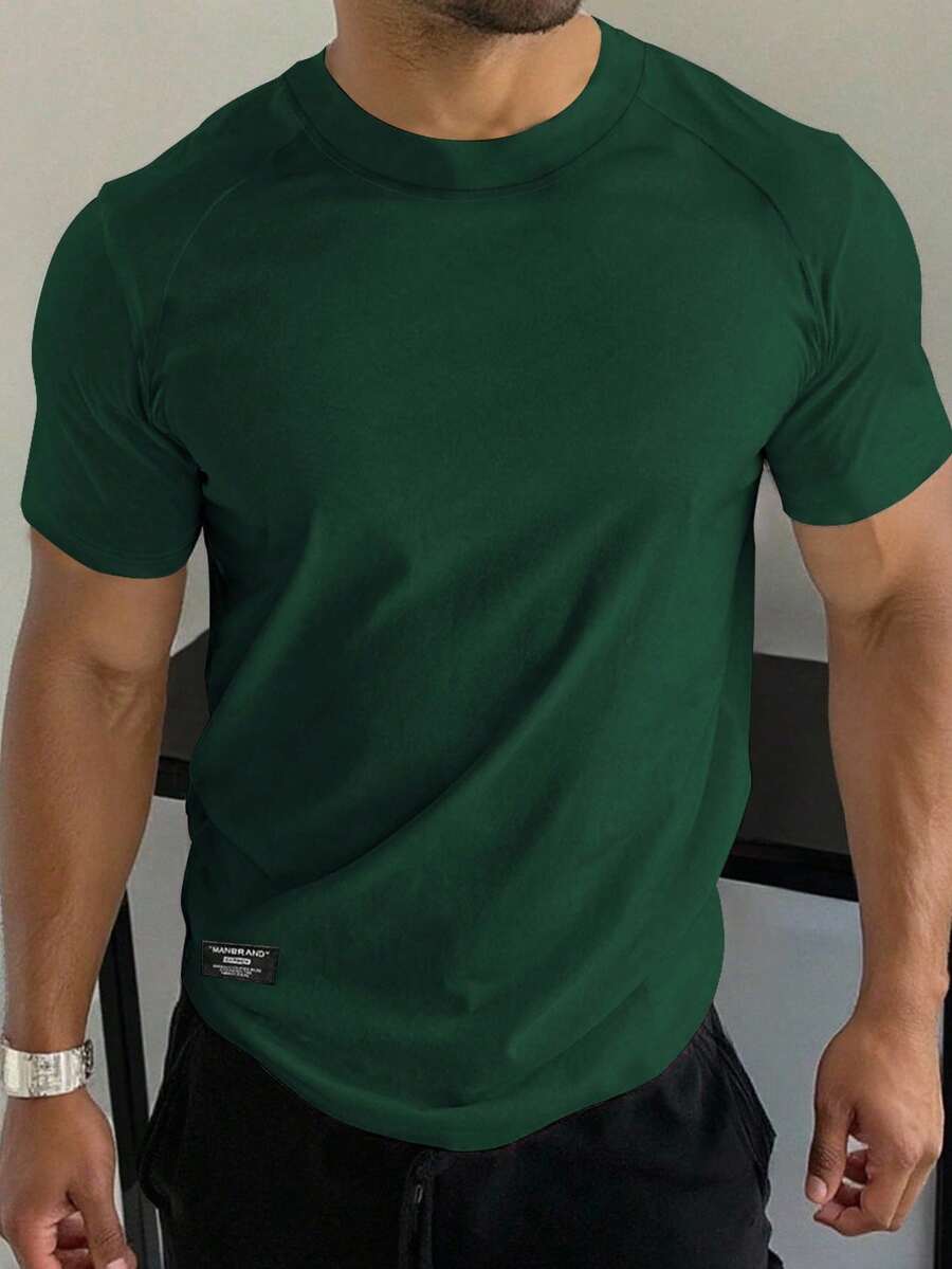 Manfinity Homme Men's Raglan Sleeve Solid Color Round Neck Casual Versatile T-Shirt - Dark Green - View 1