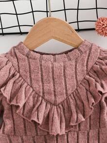 SHEIN Baby Mädchen einfarbiges gestricktes Kleid mit rundem Ausschnitt und Rüschensaum, Lässig