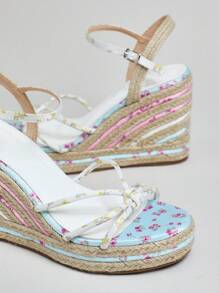 Solezae 女士花卉踝带草编坡跟凉鞋 - 彩色 - 查看 5