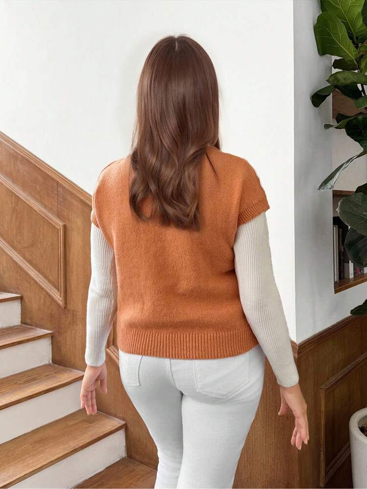 Women Casual Floral Pattern Turtleneck Short Sleeve Knit Top, Autumn/Winter