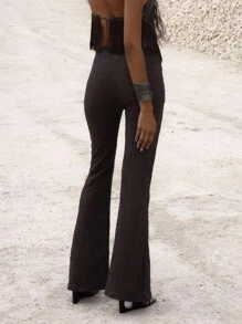 MUSERA Asymmetric Dipped Side Ruched Flared Lace Trousers Night Out Occasion Birthday Elegant Rapture Summer Casual - Coffee Brown - View 4