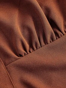 SHEIN MOD Plus Size Contrast Color Ruched Chest Collared Long Sleeve Shirt - Brown - View 4