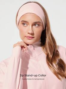 GLOWMODE 吸汗速干立领运动长袖夹克，带隐藏口袋和拇指孔，日常休闲 - 淺粉色 - 查看 3