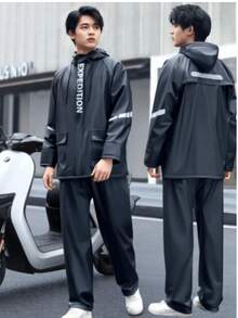 SHEIN Men's Waterproof Rain Gear Set - Durable PVC Material, Thick Waterproof Fabric, Breathable Suitable For Motorcycle Riding, Outdoor Sports And Travel - Multicolor - View 4