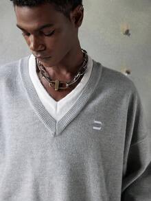 NEON BLANC Men's Casual Versatile Contrast Collar 2 In 1 Knit Top , Fall Winter - Grey - View 6