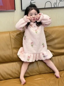 DAZY Baby/Kleinkind Mädchen Rüschen Saum Allover Muster Langarm Schlafanzug, Herbst/Winter