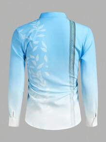 Manfinity RSRT Men Leaf Print Ombre Button Up Graphic Colorful Long Sleeve Americana Shirt For Work, Family Matching, Fall - Multicolor - View 2