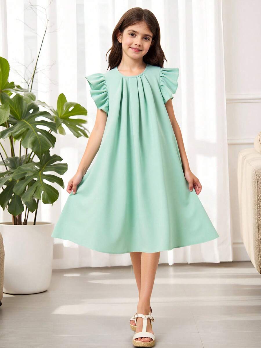 Váy ngày lễ màu trơn tay bồng bềnh dành cho bé gái tuổi teen - Màu xanh Bạc hà - Xem 1