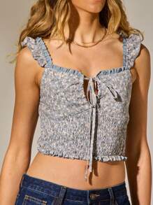 Aralina Camicetta estiva, autunnale e invernale, stile western boho, con stampa floreale, vita arricciata, maniche a volant, adatta per uscite, concerti country, insegnanti e ufficio - Multicolore - Visualizzare 4