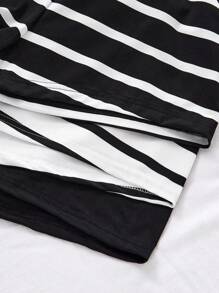 Lowkey Lull 3 件套条纹休闲短袖上衣和短裤女式睡衣套装 - 黑與白 - 查看 6