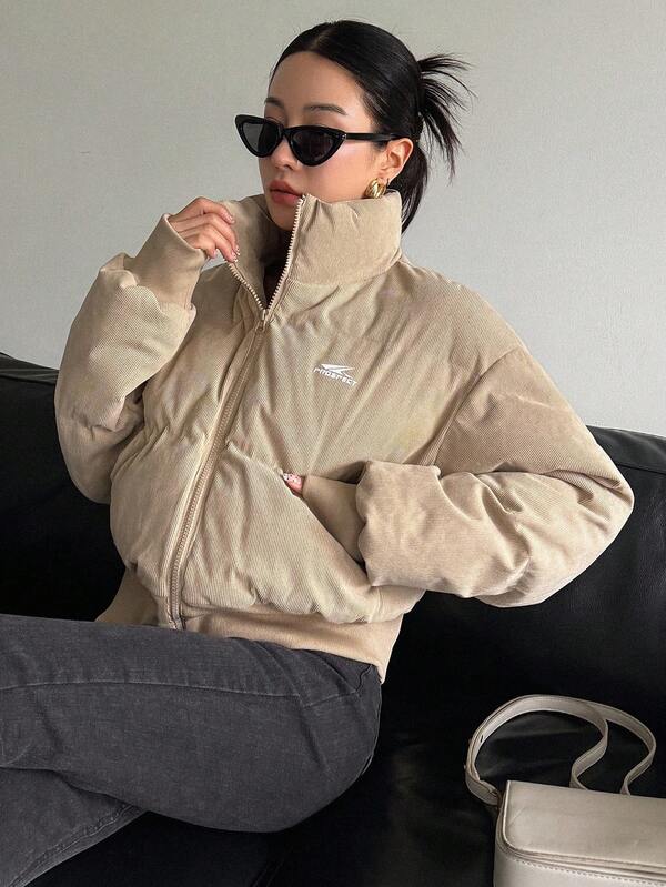 DAZY Chaqueta acolchada de estilo casual y de calle con estampado gráfico de letras para mujer, chaqueta de otoño/invierno