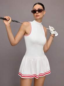 Activina Women's Colorblock Striped Sleeveless Backless Hollow Out Sports Dress - White - View 1