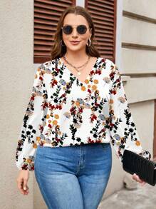 EMERY ROSE Casual Elegant Floral Print Women's Shirt, Suitable For Spring-Autumn, Vacation Autumn And Winter Chic Blouses For Women - Multicolor - View 6