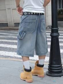 Manfinity EMRG Quần short denim ống rộng 5 điểm đơn giản, dáng rộng, có túi loe dành cho nam - Màu xanh lam - Xem 2
