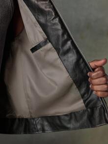 NEON BLANC Contrast Striped Collar Zip-Up Men's Jacket, Fall, Winter - Black - View 8