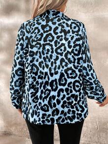 EMERY ROSE Plus Size Leopard Print Casual Shirt, Spring/Autumn Fall Cloth For Women - Blue - View 2