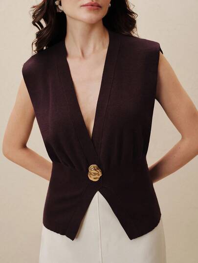 Anewsta 高端优雅欧美风V领复古针织衫，适合通勤