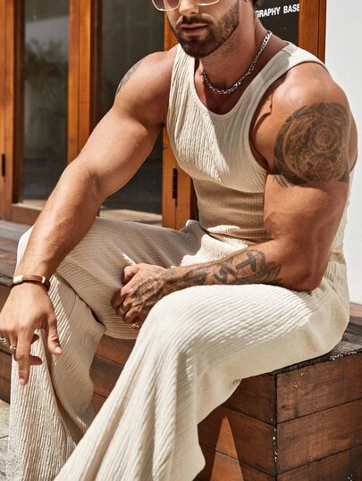 Manfinity LEGND Herrlinne och byxor i enfärgat, Herrmuskelset, Herrset med 2 delar, Plus size linne, Herrkläder med ärmlös design