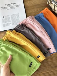 SHEIN Conjunto de 6 pantalones cortos casuales con cintura elástica y adornos para bebés niños y niñas