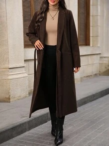 EMERY ROSE Women's Fashionable & Versatile Overcoat, Autumn/Winter Fall Overcoat Teacher - Coffee Brown - View 5