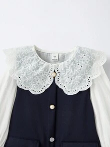 SHEIN Maija Kids 2件套少女彼得潘领长袖衬衫裙套装