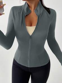 DAZY Sports Running Yoga Slim Fit Long Sleeve Jacket - Dark Grey - View 3