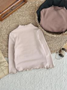 LMoss Kids 3件套少女纯色罗纹领保暖内衬厚T恤套装