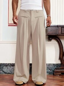 Manfinity VCAY Regular Fit Men's Fashionable Casual Deconstructed Pleated Design Relaxed Fit Wide Leg Long Pants - Grey - View 1