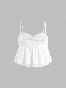 SHEIN Girlism Tween Girl Casual Minimalist Comfortable Camisole With Ruffle Hem & Tie Waist Skirt Set - White - View 6